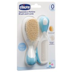 CHICCO brosse et peigne soie naturelle li bl  0m+