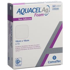 AQUACEL Ag Foam Schaumverband nicht-adhäsiv 10x10cm 10 Stk