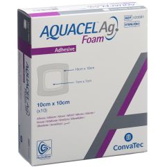 AQUACEL Ag Foam Schaumverband adhäsiv 10x10cm 10 Stk