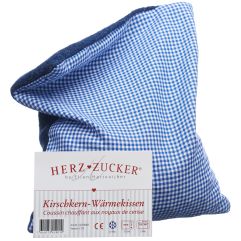 HERZZUCKER Kirschkernkissen 26x21cm Karo/Wollwalk blau