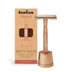 Bambaw Sicherheits-Rasierer mit Stand Metall rosegold