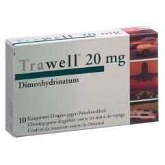 Trawell 20 mg 10 Kaugummi-Dragées gegen Reisekrankheit