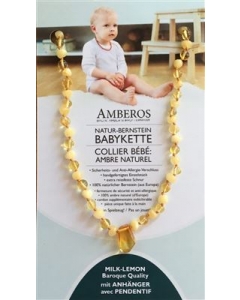 AMBEROS Natur Bernsteinkette mit Anhänger Baroque Milk Lemon x 2Stk